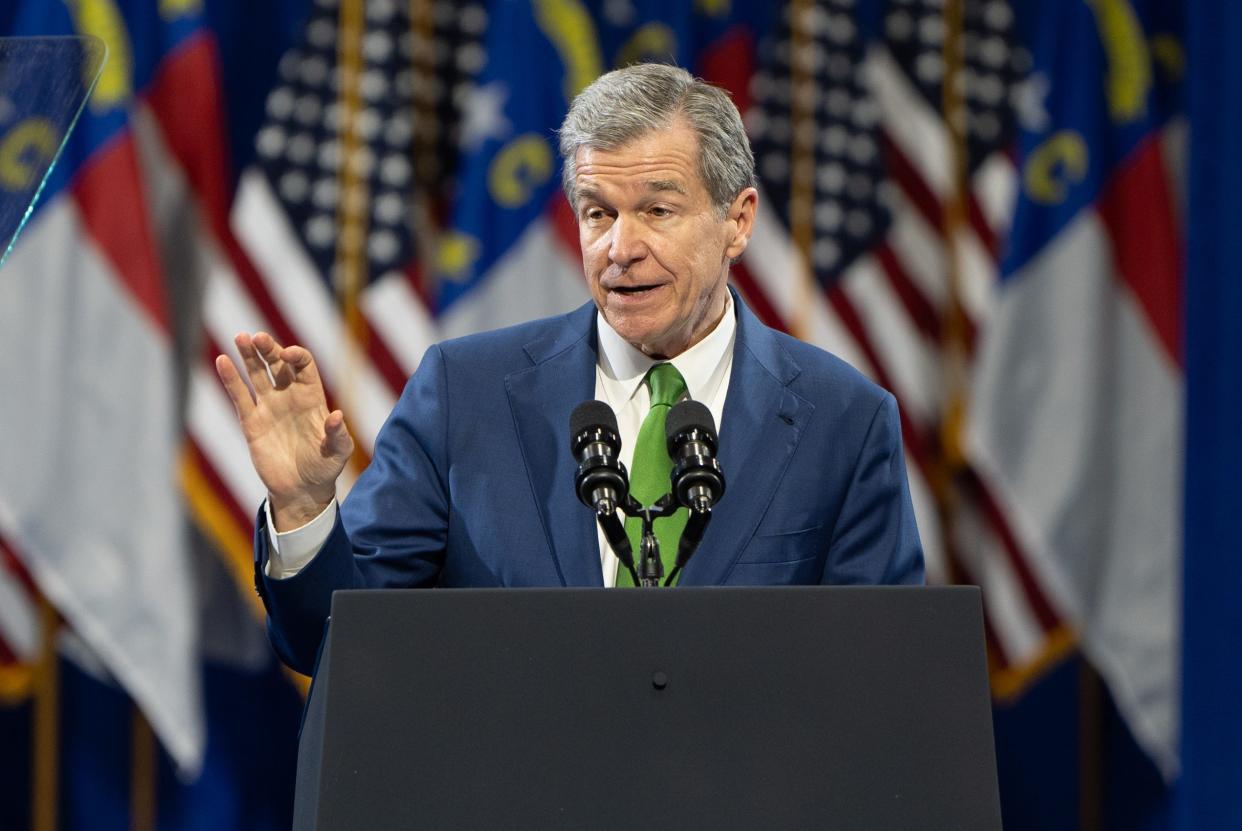 Governor Roy Cooper spoke prior to President Joe Biden at the Wilmington Convention Center on Thursday, May 2, 2024.