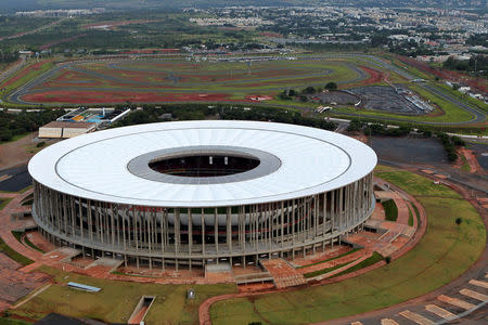 FILE PHOTO - An aerial view of the Mane Garrincha National Stadium in Brasilia, Brazil, January 20, 2014. REUTERS/Ueslei Marcelino/File photo