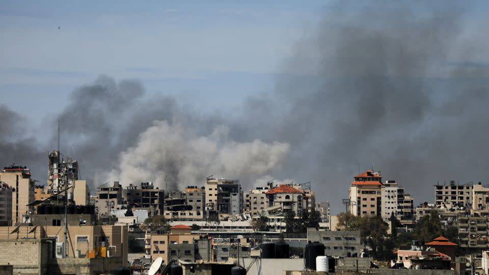 Smoke rises during an Israeli raid at Al Shifa hospital and the area around it, in Gaza City, on March 21. - Dawoud Abu Alkas/Reuters