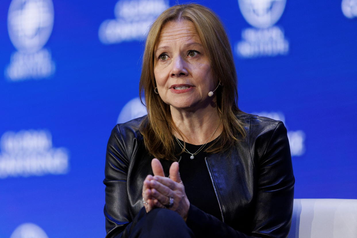Mary Barra, Chair and CEO of General Motors Company speaks at the 2022 Milken Institute Global Conference in Beverly Hills, California, U.S., May 2, 2022.  REUTERS/Mike Blake