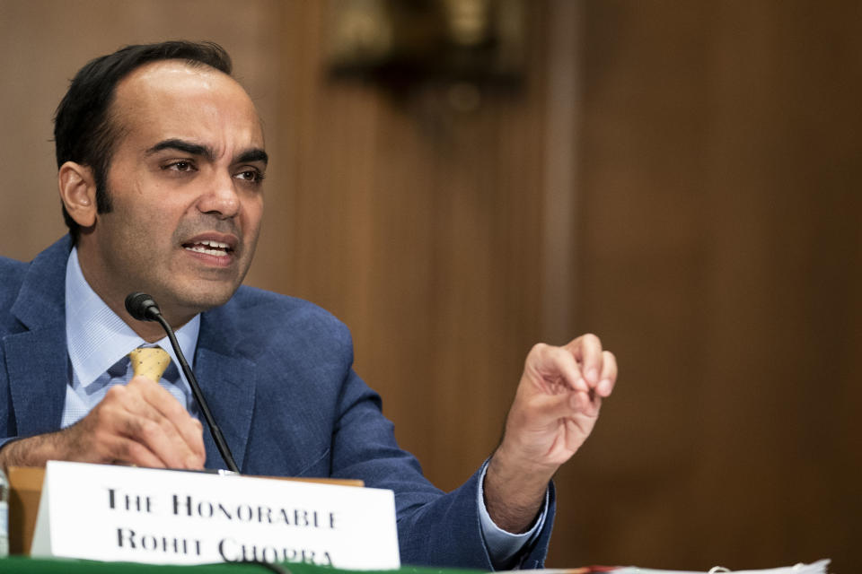 WASHINGTON, UNITED STATES - DECEMBER 15: Rohit Chopra, Director of the Consumer Financial Protection Bureau, testifies before the Senate Committee on Banking, Housing, and Urban Affairs committee during a hearing on Capitol Hill in Washington, D.C., on Thursday, December 15, 2022. (Photo by Sarah Silbiger for The Washington Post via Getty Images)