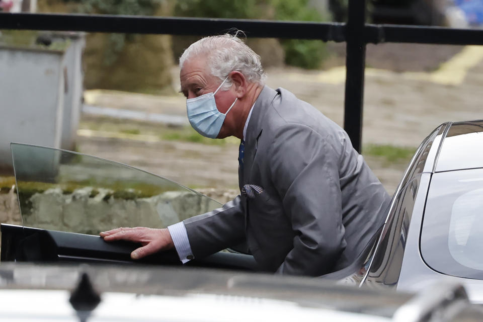 Britain's Prince Charles, Prince of Wales arrives at the rear entrance to King Edward VII hospital in central London on February 20, 2021 where Britain's Prince Philip, Duke of Edinburgh was admitted. - Britain's Prince Philip is expected to stay in a London hospital into next week, a source told AFP on Friday, three days after the 99-year-old was admitted after feeling unwell.