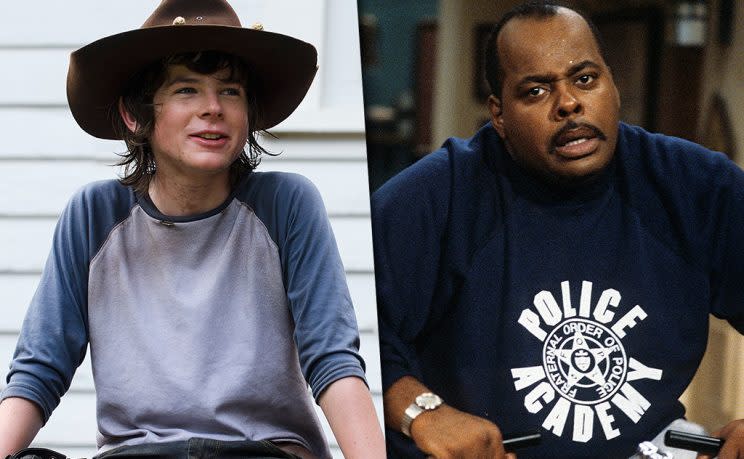 Chandler Riggs as Carl Grimes in AMC's The Walking Dead and Reginald VelJohnson as Carl Winslow in ABC's Family Matters.