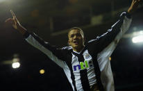 LONDON - JANUARY 29: Jermaine Jenas of Newcastle United celebrates his late winning goal during the FA Barclaycard Premiership match between Tottenham Hotspur and Newcastle United held on January 29, 2003 at White Hart Lane in London, England. Newcastle United won the match 1-0. (Photo By Mike Hewitt/Getty Images)