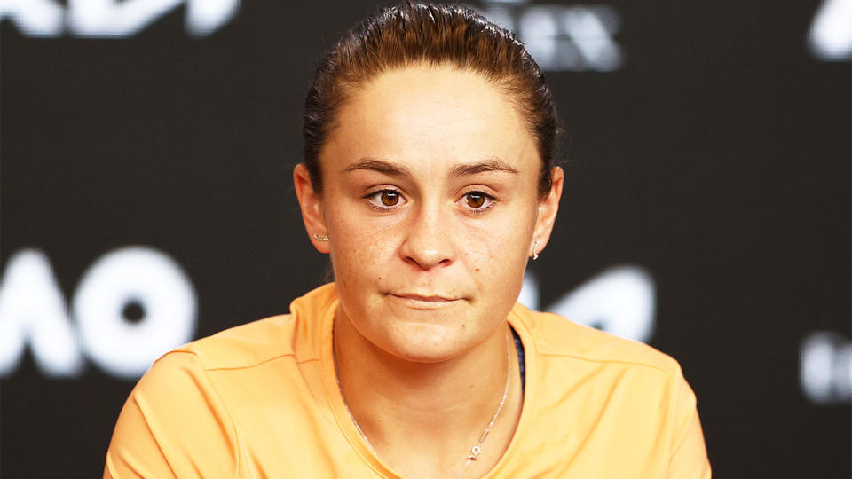 Ash Barty (pictured) at a press conference after her Australian Open loss.