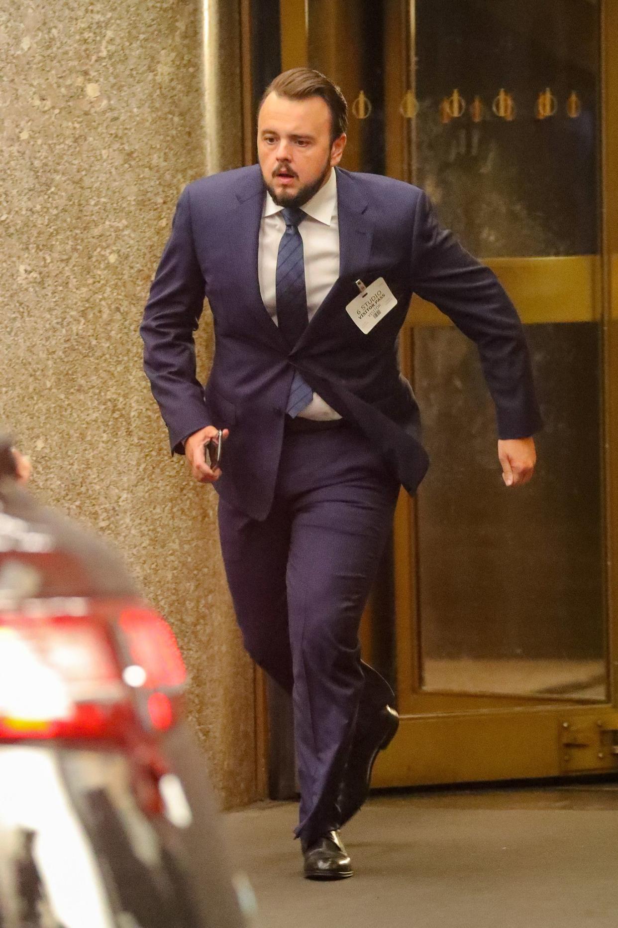 "Game of Thrones" star John Bradley films an action scene for a new upcoming rom-com called "Marry Me" alongside J. Lo in New York City on Oct. 3, 2019.