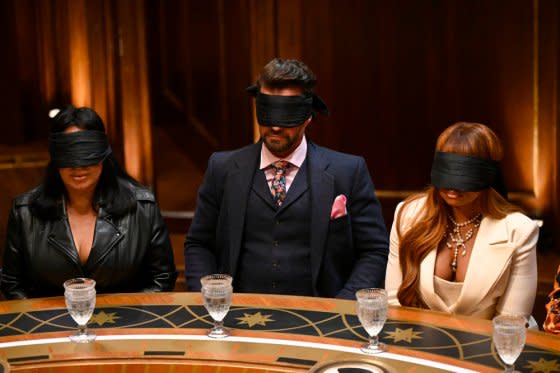 From left: Mercedes "MJ" Javid, Johnny Bananas, and Phaedra Parks in <i>The Traitors</i> Season 2<span class="copyright">Euan Cherry—Peacock</span>