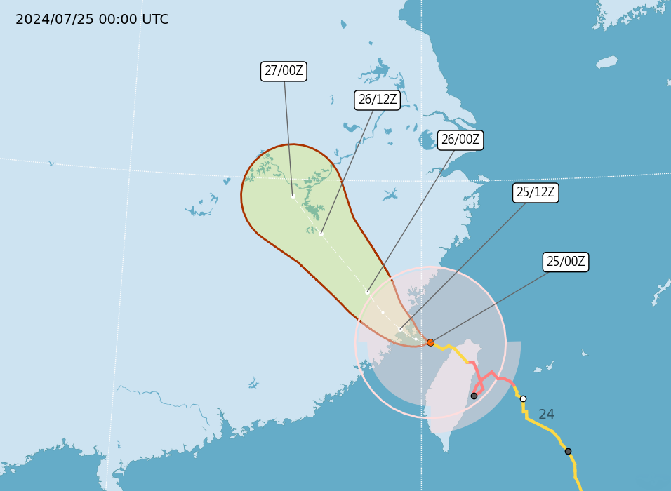 Forecast of the path for Typhoon Gaemi.