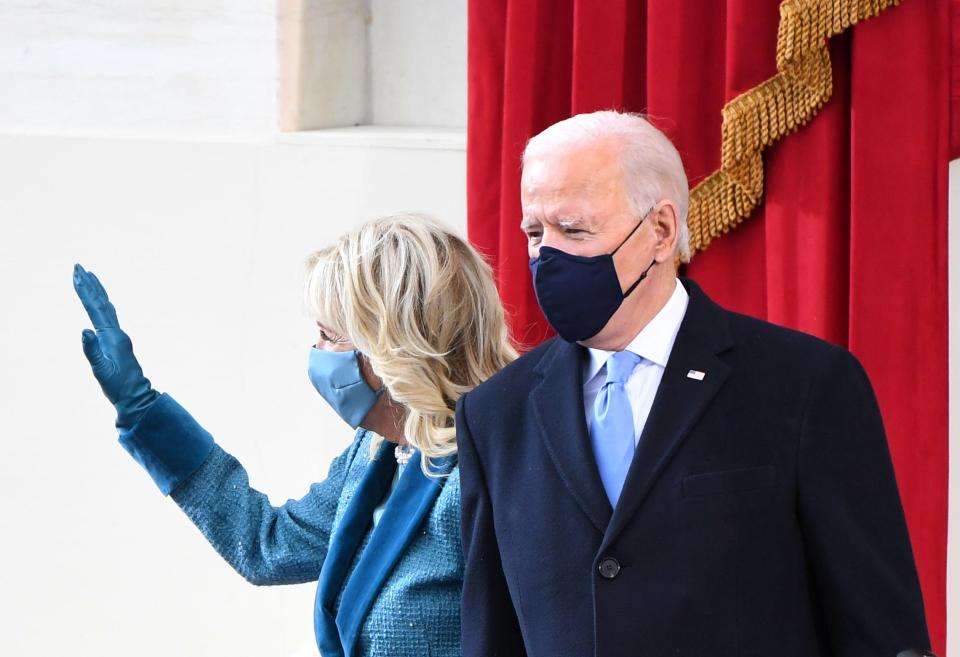 President-elect Joe Biden and First Lady Jill Biden arrive to the 2021 Presidential Inauguration of President Joe Biden and Vice President Kamala Harris at the U.S. Capitol.