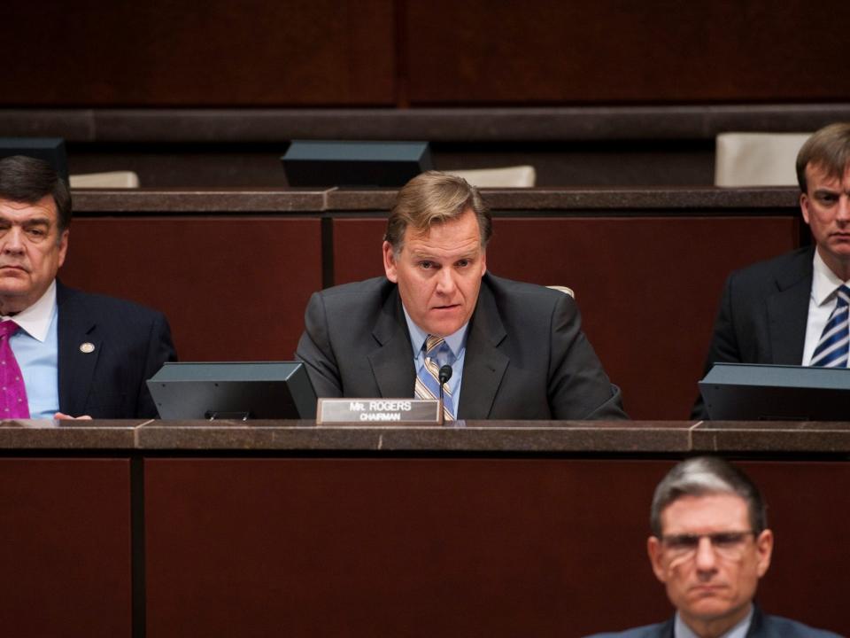 Rogers holding a House Intelligence Committee hearing on Capitol Hill on February 10, 2022.