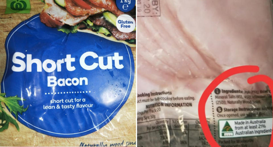 Woolworths shortcut bacon is pictured.