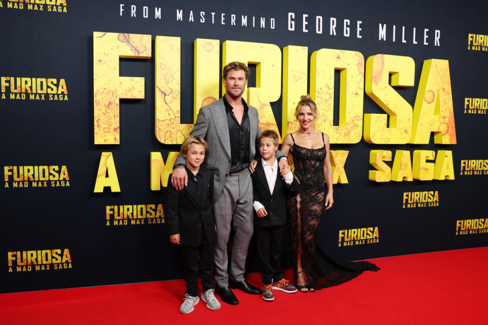 SYDNEY, AUSTRALIA - MAY 02: Elsa Pataky and Chris Hemsworth pose alongside their children Tristan and Sasha during the Australian premiere of "Furiosa: A Mad Max Saga" on May 02, 2024 in Sydney, Australia.<p>Don Arnold/Getty Images</p>