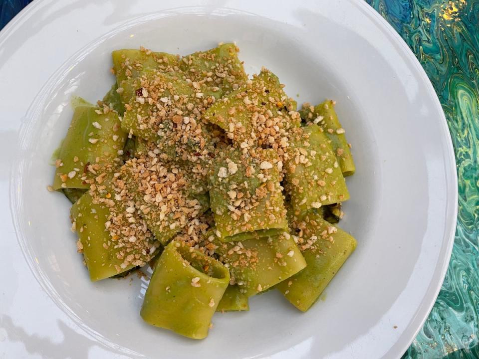 Paccheri pasta with curgette sauce and Burella, vegan burrata (Sean Russell)