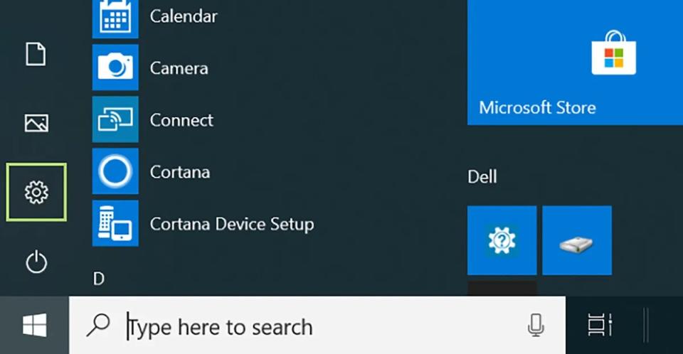 settings in start menu windows 10