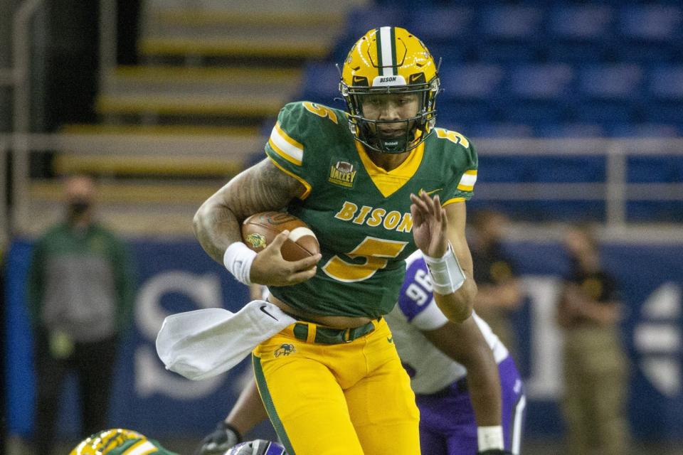 North Dakota State quarterback Trey Lance rushes against Central Arkansas.