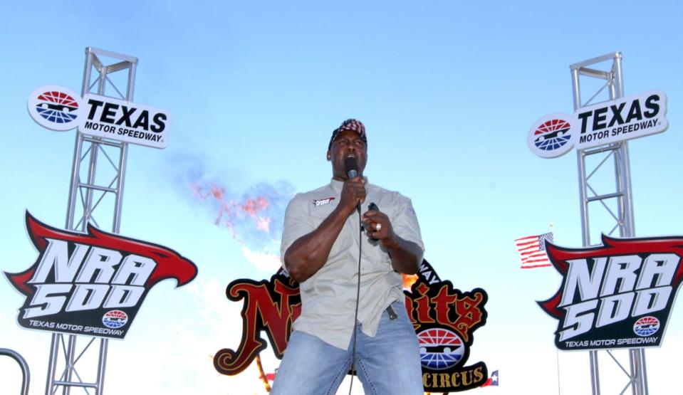 <div class="inline-image__caption"><p>Karl Malone at the NASCAR Sprint Cup Series NRA 500 at Texas Motor Speedway on April 13, 2013, in Fort Worth, Texas.</p></div> <div class="inline-image__credit">Jerry Markland/Getty</div>