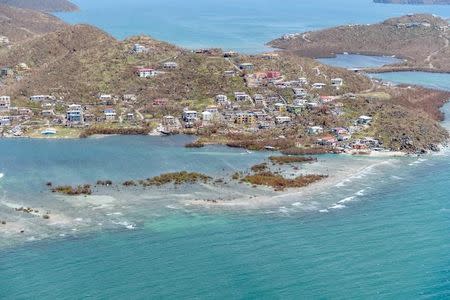 Buildings damaged by hurricane Irma are seen from the air on the British Virgin Islands, September 10, 2017. Cpl Timothy Jones Ministry of Defense Handout via REUTERS