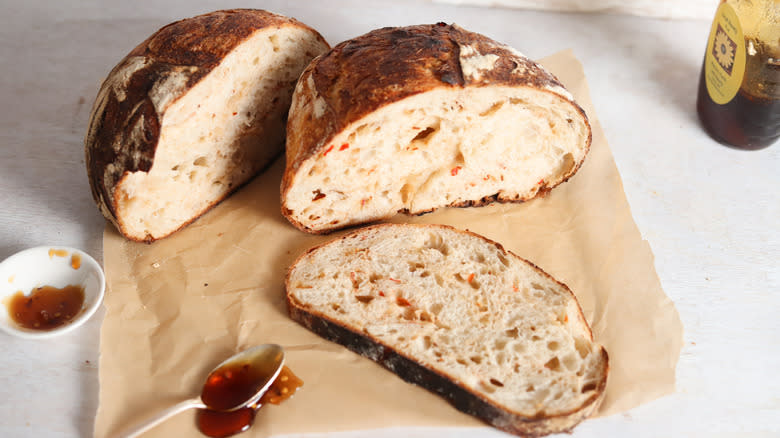 hot honey sourdough on parchment paper