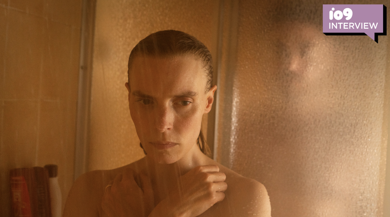 man watches woman in shower