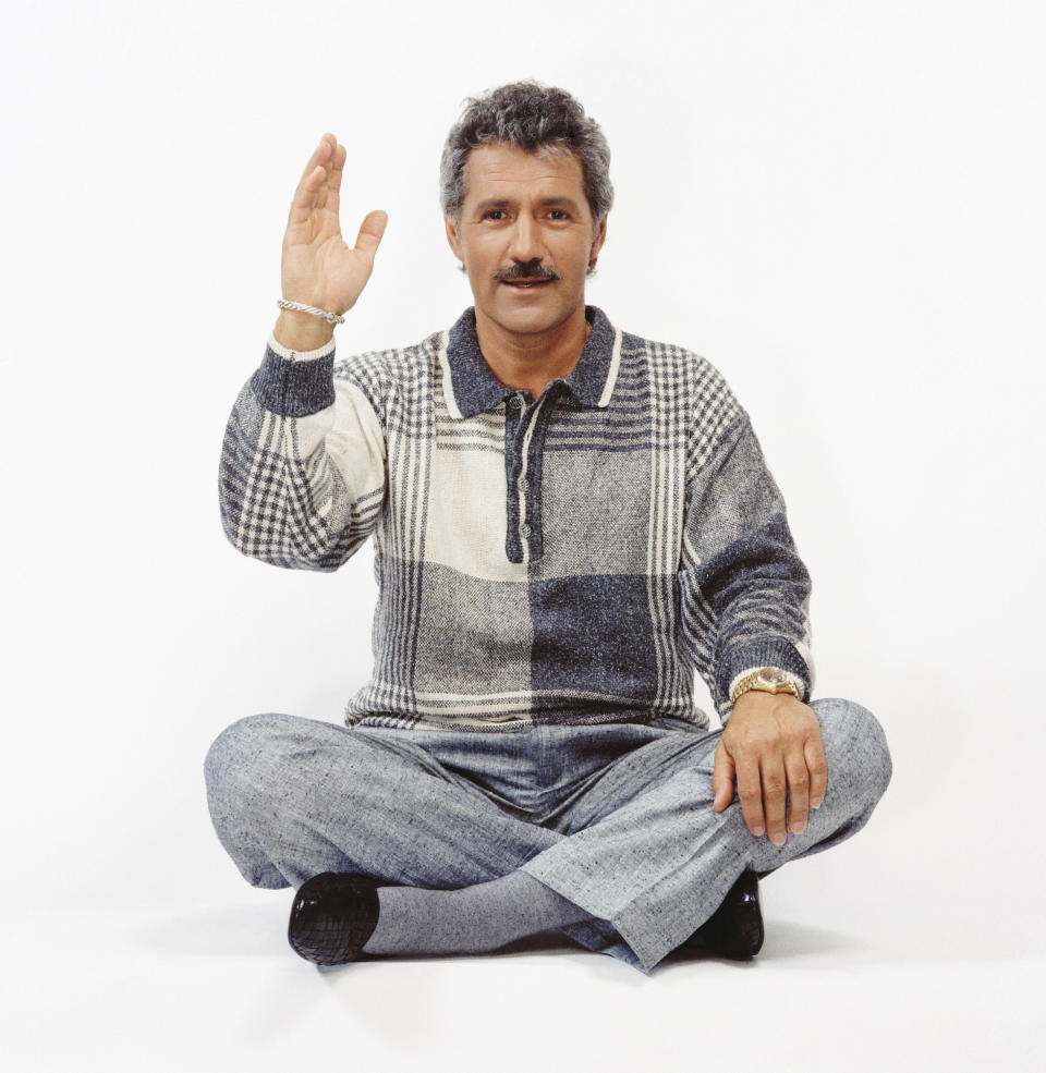 The way he was: Trebek used to rock a full mustache. (Photo: NBC/NBCU Photo Bank via Getty Images)