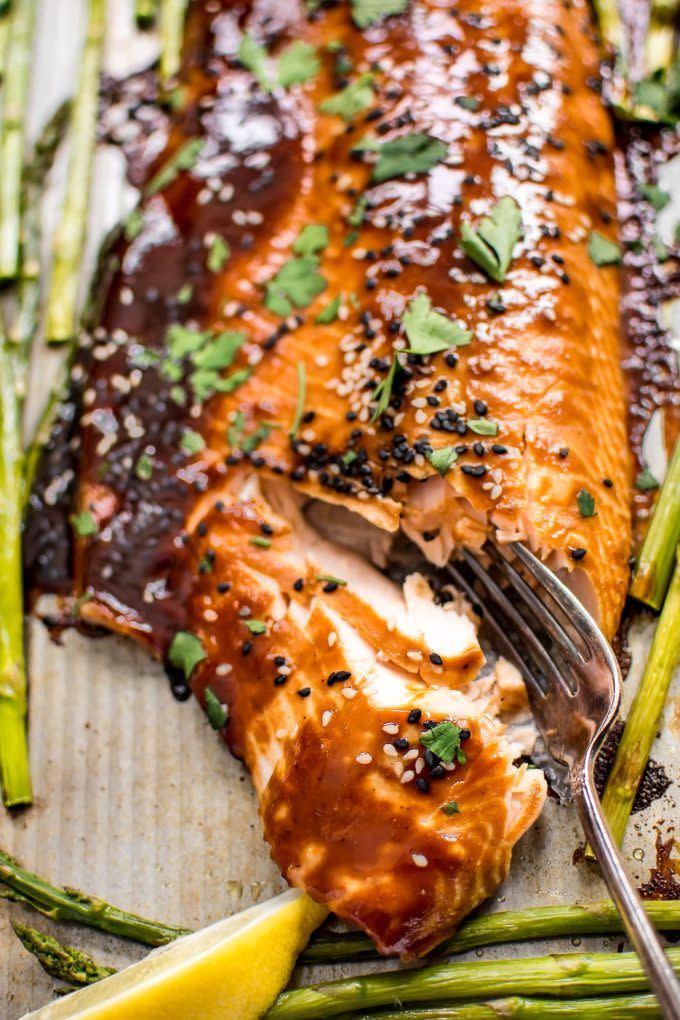 <p>Get the <a href="https://www.saltandlavender.com/sheet-pan-salmon-asparagus/" rel="nofollow noopener" target="_blank" data-ylk="slk:Sheet Pan Salmon and Asparagus;elm:context_link;itc:0;sec:content-canvas" class="link ">Sheet Pan Salmon and Asparagus</a> recipe.</p><p>Recipe from <a href="https://www.saltandlavender.com/" rel="nofollow noopener" target="_blank" data-ylk="slk:Salt & Lavender;elm:context_link;itc:0;sec:content-canvas" class="link ">Salt & Lavender</a>. </p>
