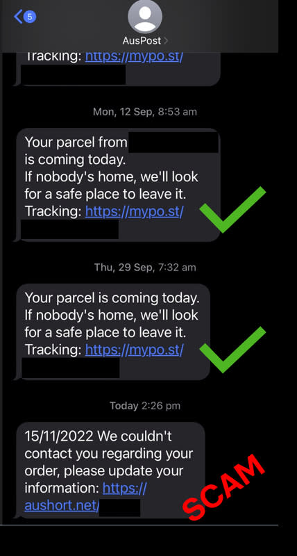 Australia Post scam text message.