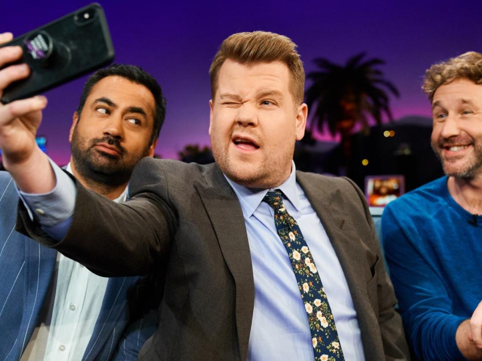 Say cheese: James Corden alongside Kal Penn and Chris O’Dowd on ‘The Late Late Show' (CBS)