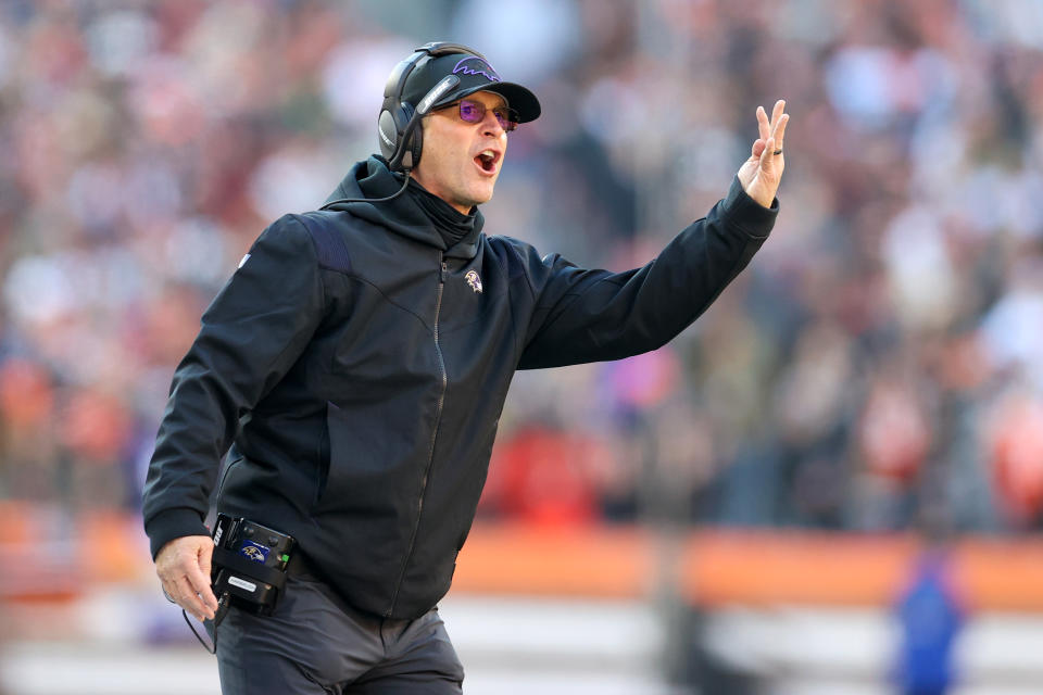 Ravens head coach John Harbaugh has been very aggressive this season, perhaps out of need as his roster has deteriorated. (Photo by Frank Jansky/Icon Sportswire via Getty Images)