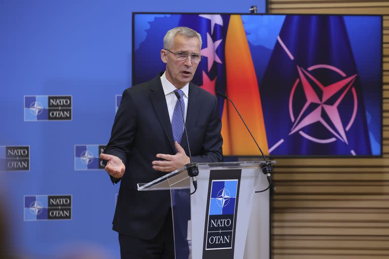 El Secretario General de la OTAN, Jens Stoltenberg, habla durante una conferencia de prensa en la sede de la OTAN en Bruselas, el miércoles 25 de mayo de 2022.