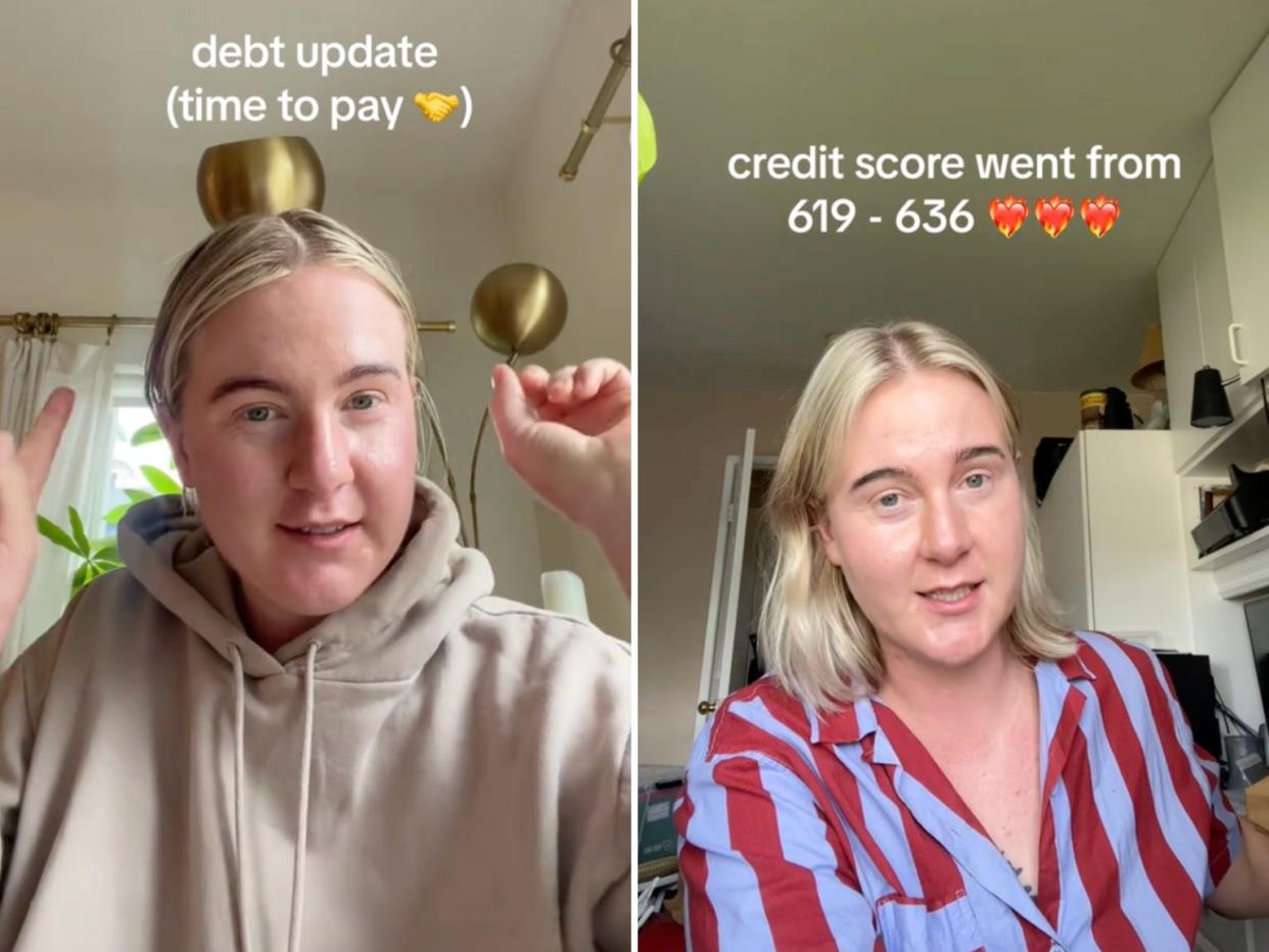 Screenshots of Brittney Reynolds providing updates on her debt journey on TikTok.