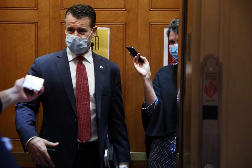 U.S. Sen. Todd Young, R-Ind., speaks to reporters after a vote at the U.S. Capitol May 14, 2020 in Washington, DC.