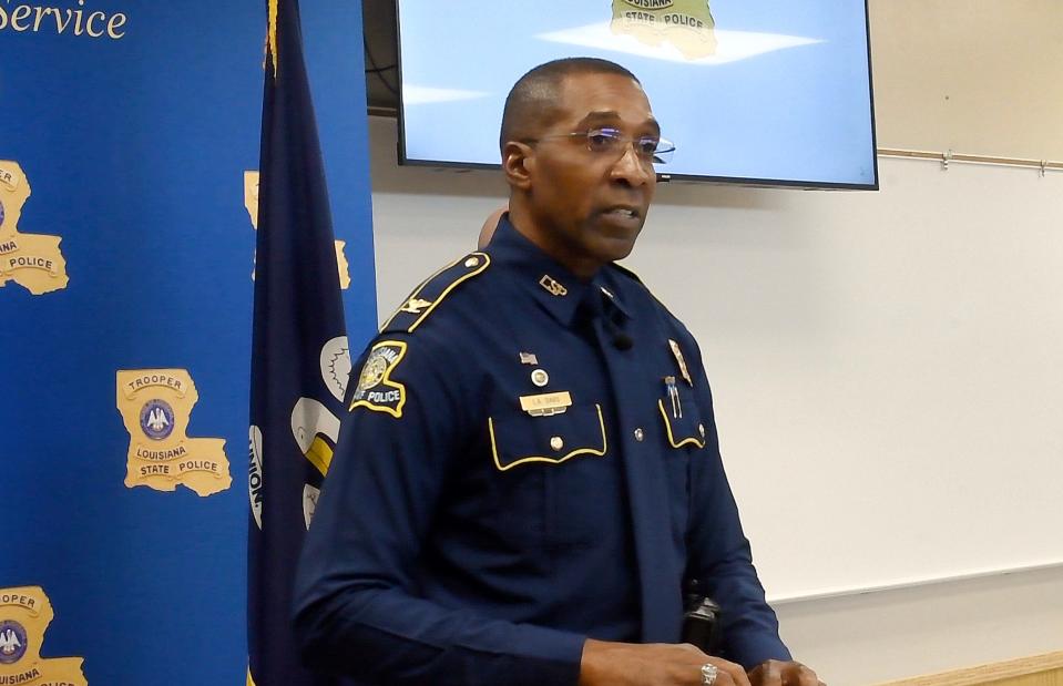 Col. Lamar Davis, Louisiana State Police superintendent, answers questions Sunday about the agency's investigation into a Rapides Parish sheriff's deputy's fatal shooting of Derrick Kittling of Alexandria. During the news conference, video of the incident was released.