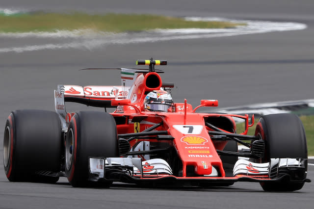 Ferrari's Kimi Raikkonen during the 2017 British Grand Prix at Silverstone Circuit, Towcester. PRESS ASSOCIATION Photo. Picture date: Sunday July 16, 2017. See PA story AUTO British. Photo credit should read: Tim Goode/PA Wire. RESTRICTIONS: Editorial use only. Commercial use with prior consent from teams.