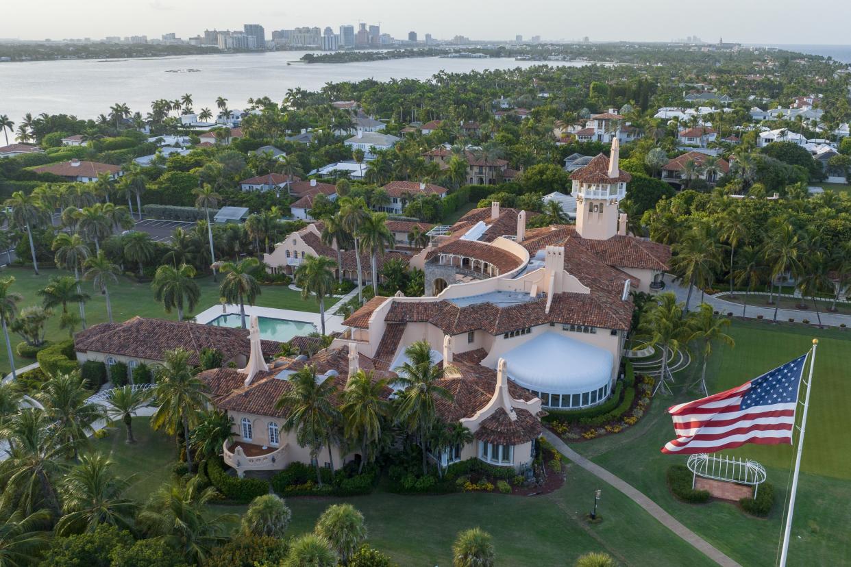 An aerial view of former President Donald Trump's Mar-a-Lago estate is seen near dusk on Aug. 10, 2022, in Palm Beach, Fla.