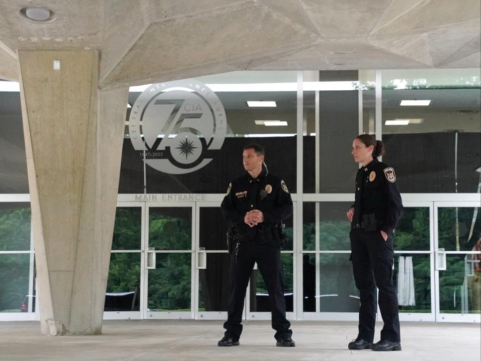 Security at the CIA headquarters during the visit of US President Joe Biden to the facility on 8 July (REUTERS)