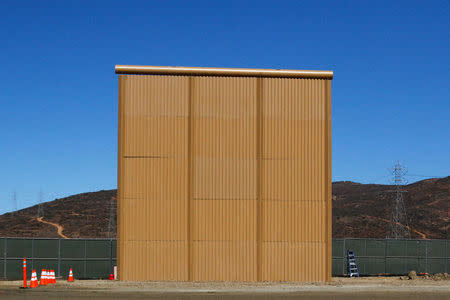 A prototype for U.S. President Donald Trump's border wall with Mexico is shown in this picture taken from the Mexican side of the border, in Tijuana, Mexico, October 23, 2017. REUTERS/Jorge Duenes