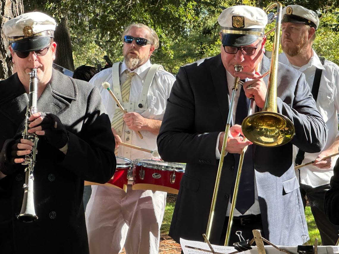 The Oakwood Second Line band plays in most Raleigh parades, including the one canceled for Veterans Day this year.