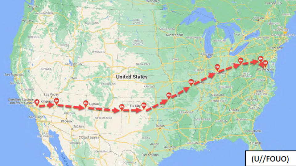 Route of trucker convoy. (Northern Virginia regional intelligence center)