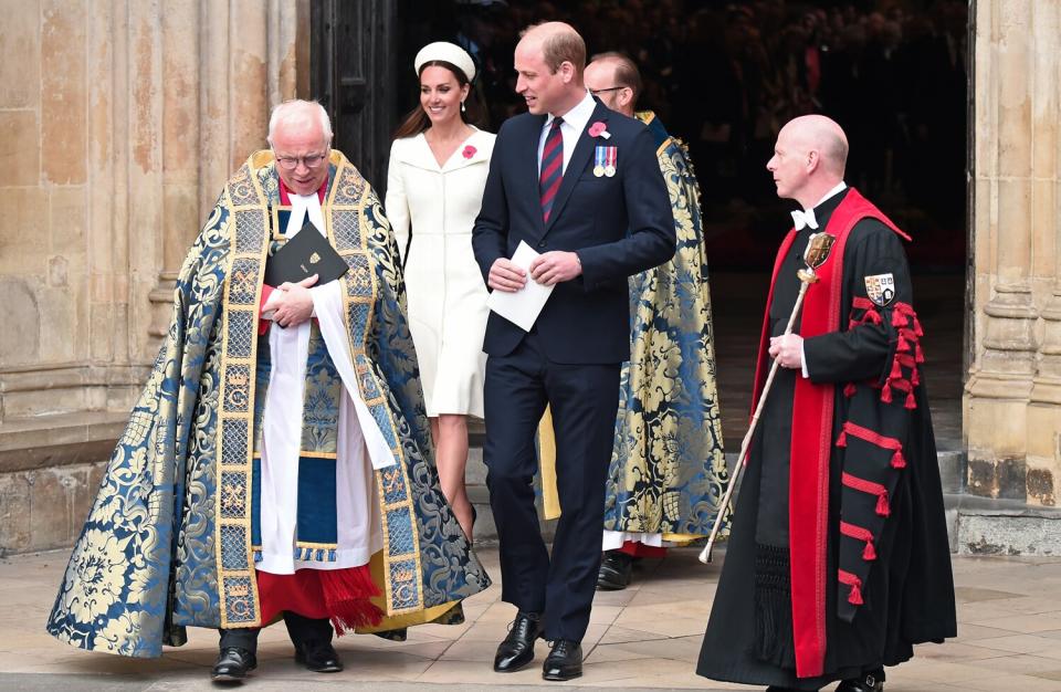 Prince William, Duke of Cambridge and Catherine, Duchess of Cambridge leave after a Service Of Commemoration and Thanksgiving as part of the ANZAC day services at Westminster Abbey