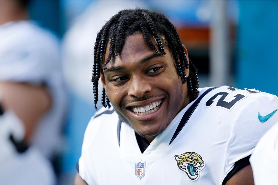 Jalen Ramsey is all smiles in his Jacksonville Jaguars uniform.