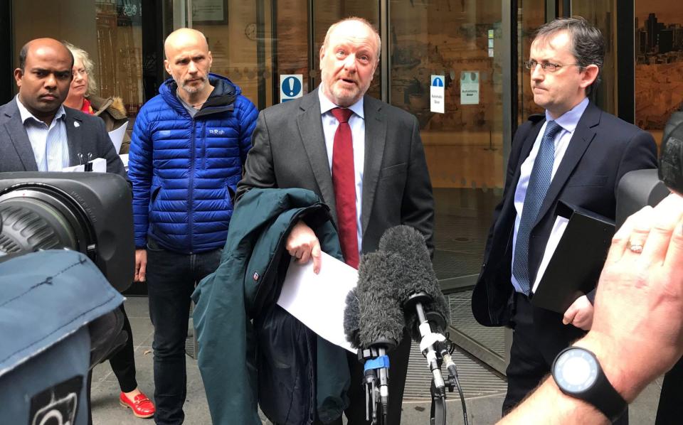 Alan Bates speaks outside the High Court after the first judgment was handed down