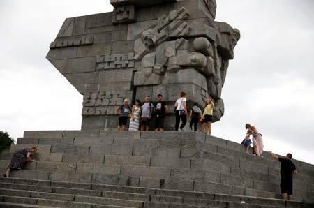 People visit the World War Two Westerplatte Memorial in Gdansk