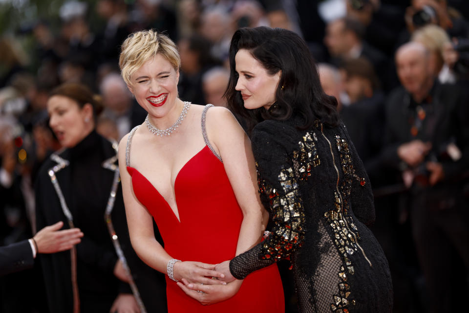 Jury member Eva Green, left, and jury president Greta Gerwig pose for photographers upon arrival at the premiere of the film 'Furiosa: A Mad Max Saga' at the 77th international film festival, Cannes, southern France, Wednesday, May 15, 2024. (Photo by Vianney Le Caer/Invision/AP)