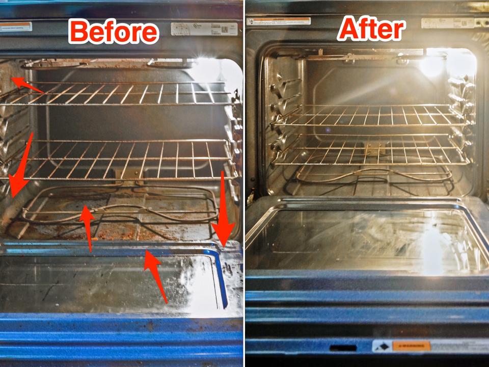 The author's oven before and after cleaning