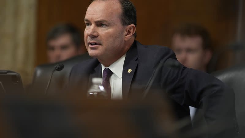 Sen. Mike Lee, R-Utah, speak during a Senate Energy and Natural Resources Subcommittee on National Parks hearing on Capitol Hill in Washington, Wednesday, May 10, 2023.