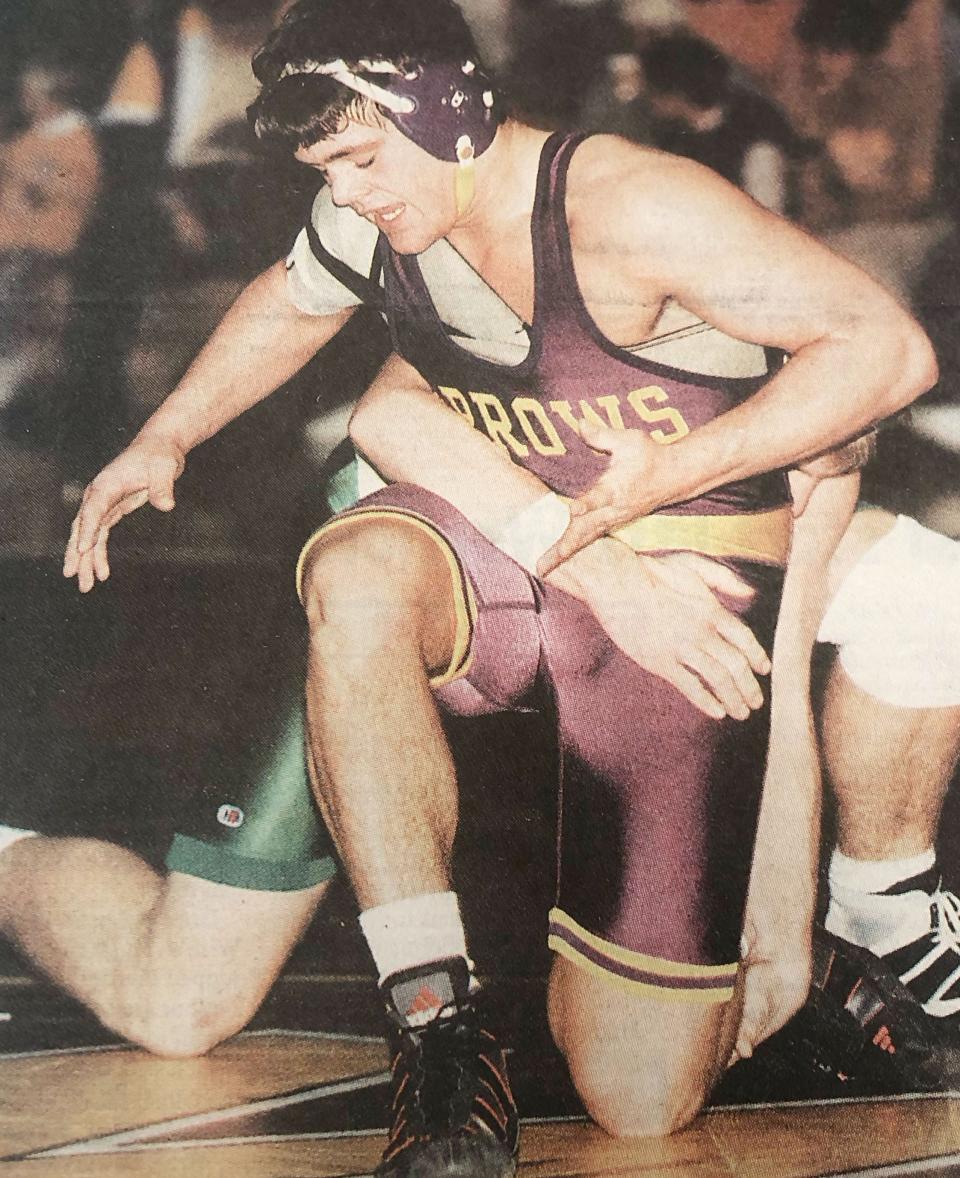 Tyler Dahl of Watertown breaks free from Pierr's Drew Osness during their 171-pound match in a 2000 Eastern South Dakota Conference wrestling dual in the Watertown Civic Arena. Dahl went on to win a state championship that year.