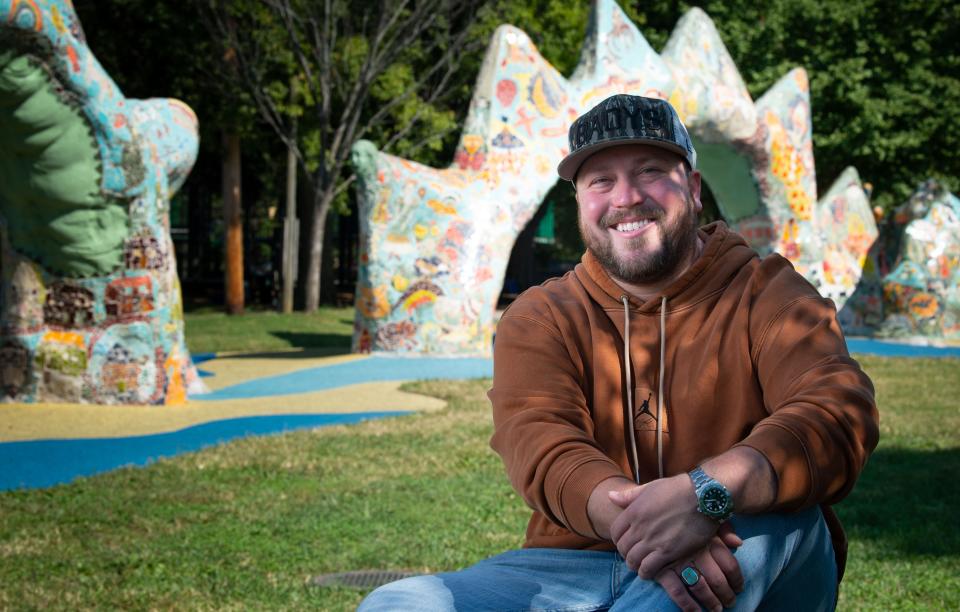 Nashville musician Mitchell Tenpenny,  pictured at the Fannie Mae Dees Park 'Dragon Park' in Nashville, Tuesday, Sept. 28, 2021.