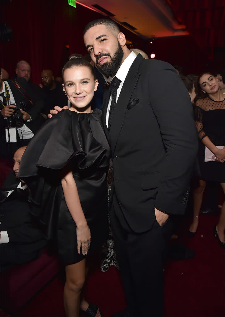 Millie Bobby Brown and Drake attend the Netflix Golden Globes after party at Waldorf Astoria Beverly Hills on January 7, 2018 in Beverly Hills, California.