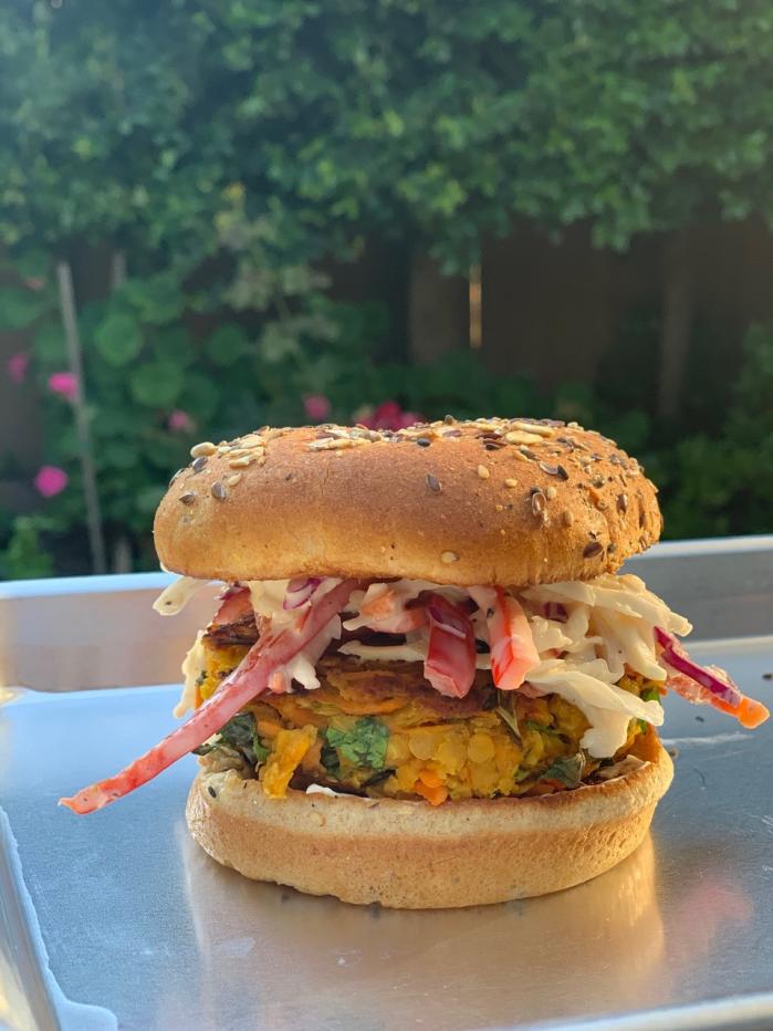 The Thai Lentil Burger, shown here, has been a big hit at many schools.