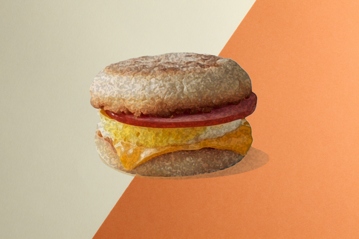 McDonald’s Egg McMuffin, against a cream and terracotta background